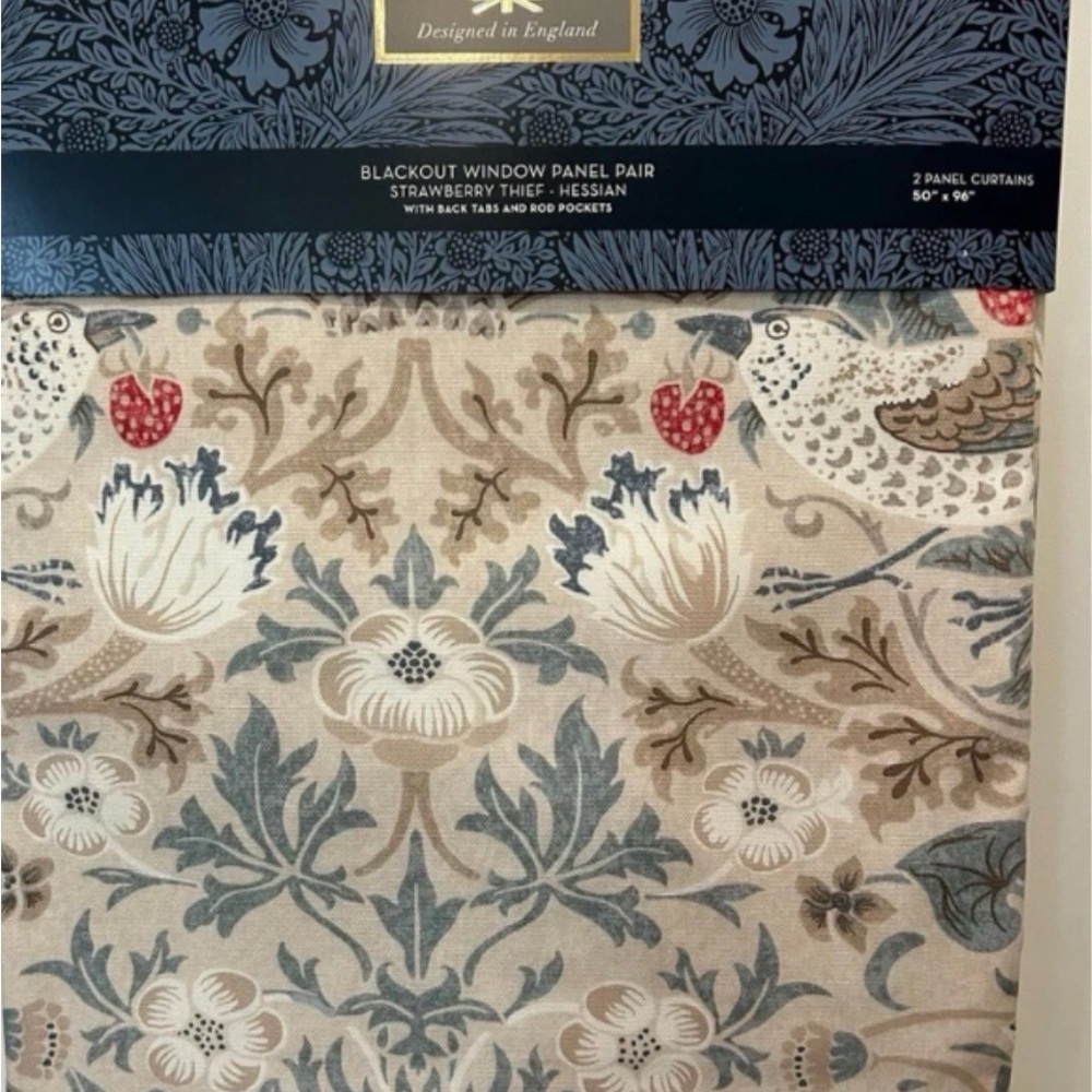 William Morris Strawberry thief Floral Blackout Window Panel Pair 50X96